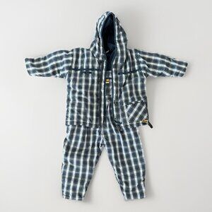 VTG Kanz Baggy Overalls + Winter Coat Plaid Set Boy Size 2 Year Made In Germany